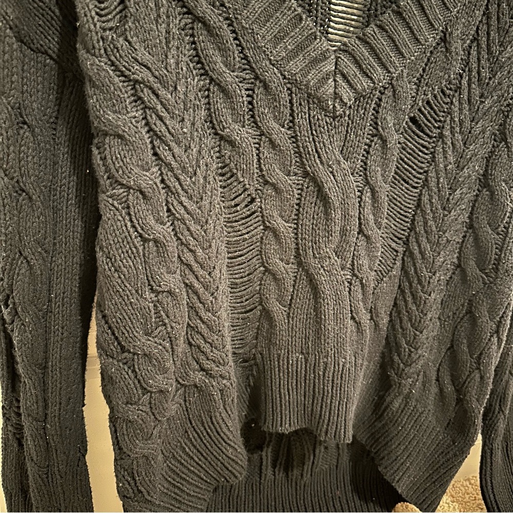 Express Black Ripped V-Neck Oversized Sweater Size S - Picture 3 of 8